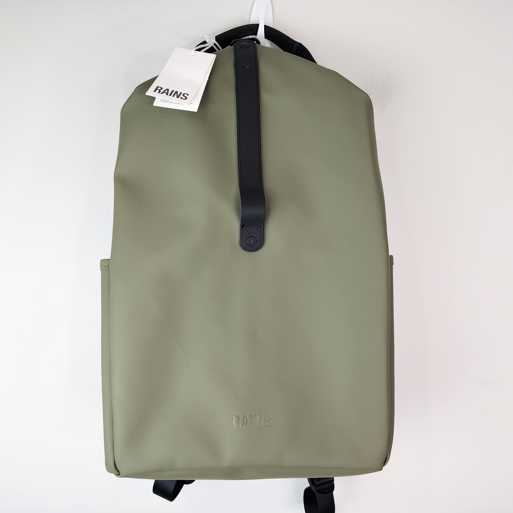 RAINS Clip Front Backpack W3 Marsh Green Waterproof Laptop Bag NWT - Picture 2 of 9